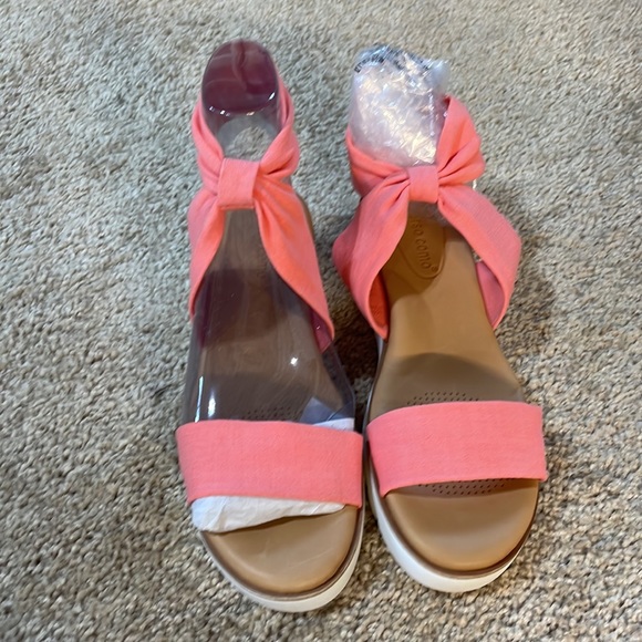 NIB coral pink sandals 6.5M porcelain rose stretch fabric + leather beach pool - Picture 7 of 16